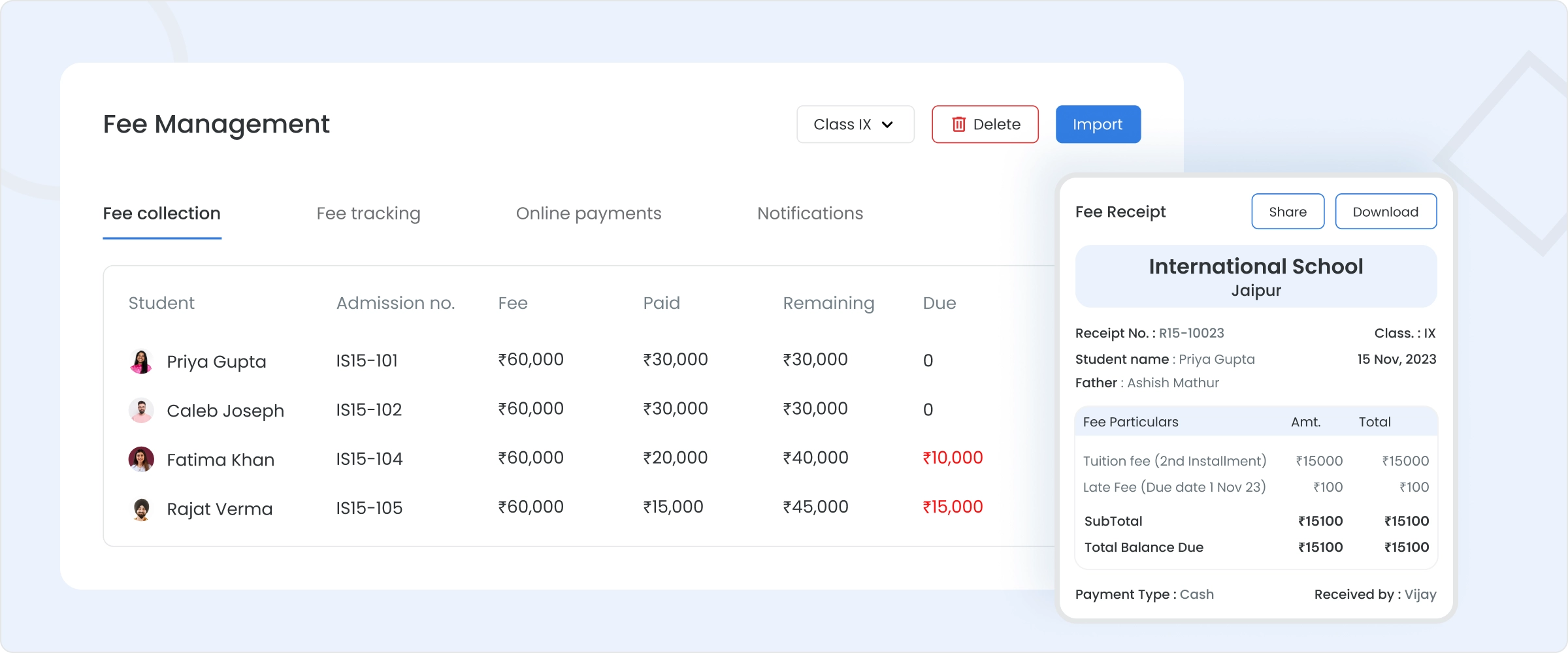 Fee Management Dashboard