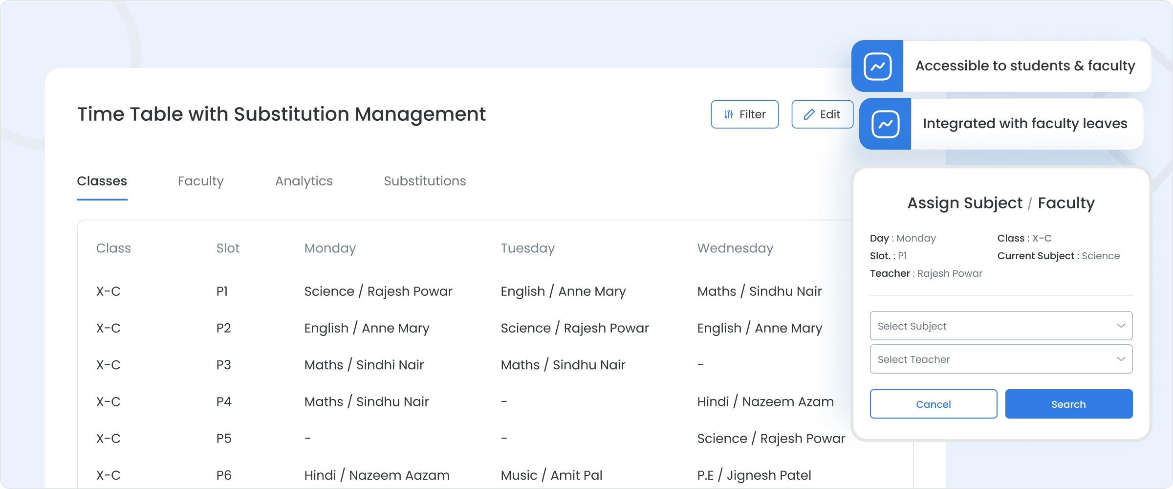 Time Table with Substitutions Dashboard