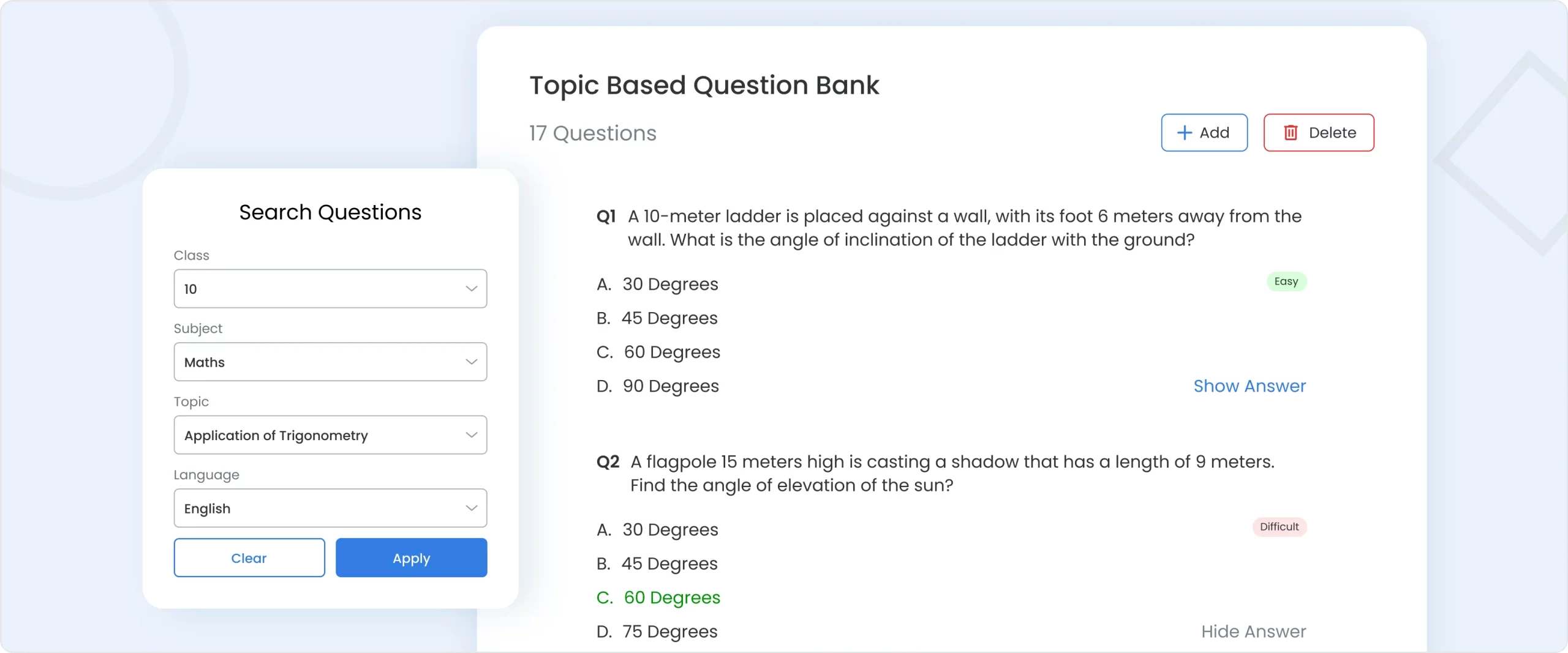 Topic-Based Question Bank Dashboard